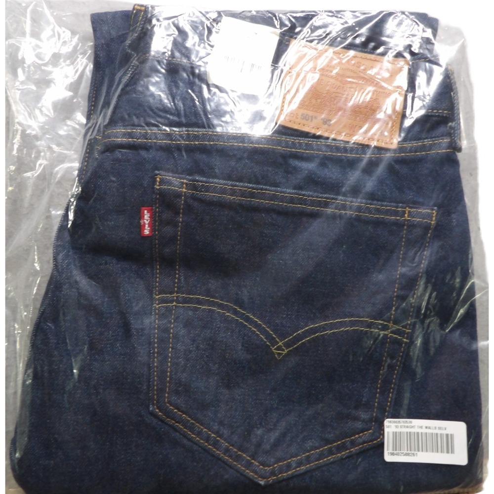 NWT Levi Premium 501 93 Straight Selvedge Jeans Men 35x30 Dark Wash Cotton Denim